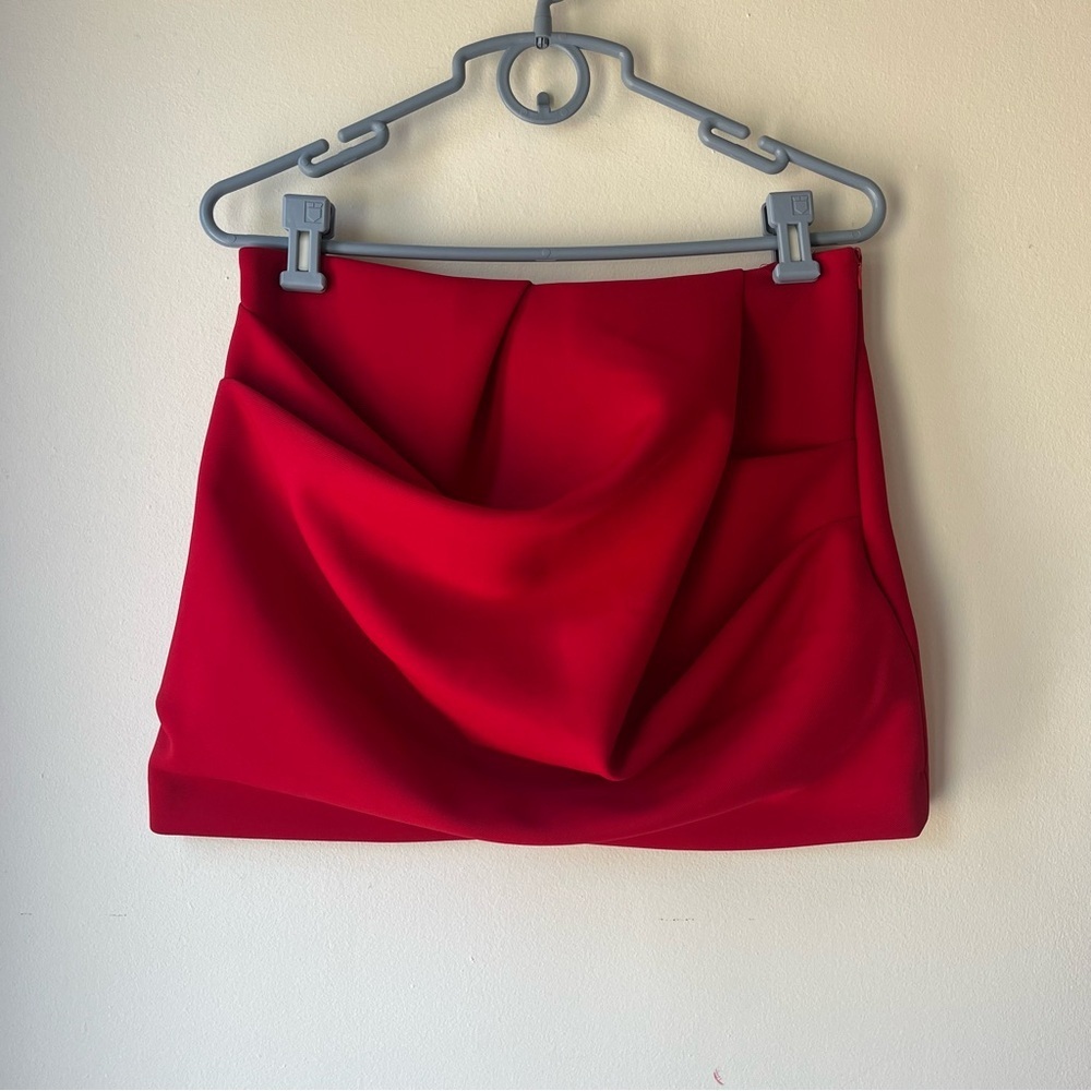 ZARA Red Draped Mini Skirt Size L High Waist Party Holiday Cocktail Evening